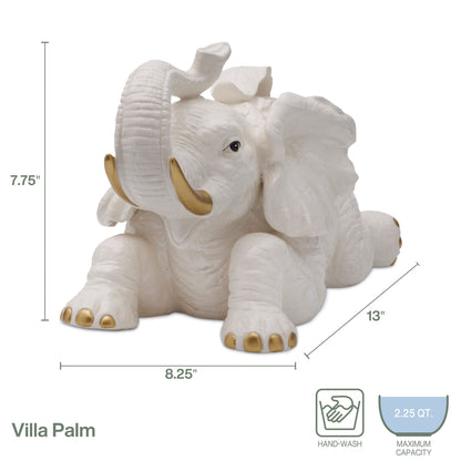 Fitz and Floyd Villa Palm Elephant Ceramic Cookie Jar Figurine, 13 Inch, White