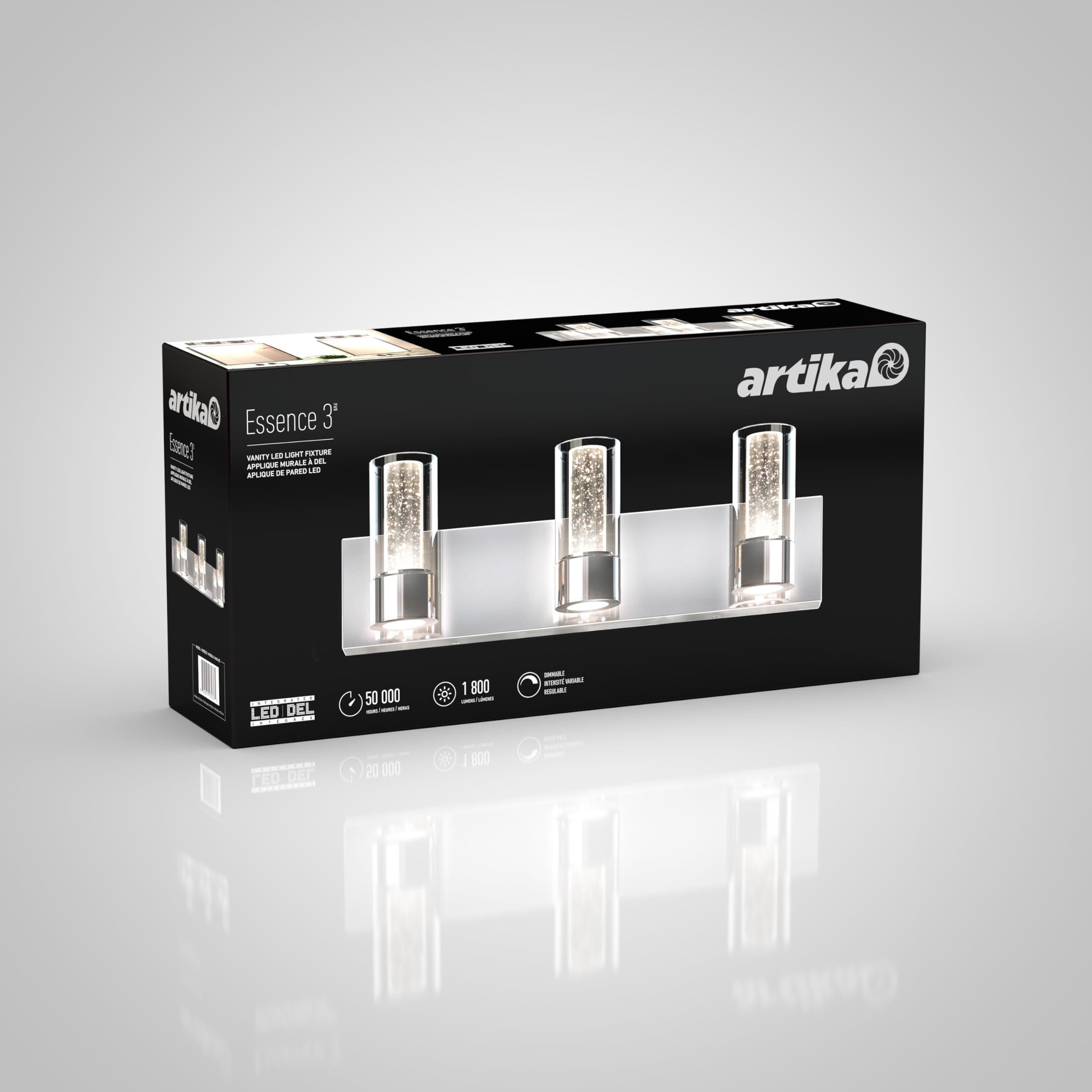 artika Essence 23W LED Modern Vanity Light Fixture, Chrome Finish with Bubble Glass and Glass Diffusers - Ideal for Bathroom Lighting - 1800 Lumens, 3000 Kelvin, No Bulb Required