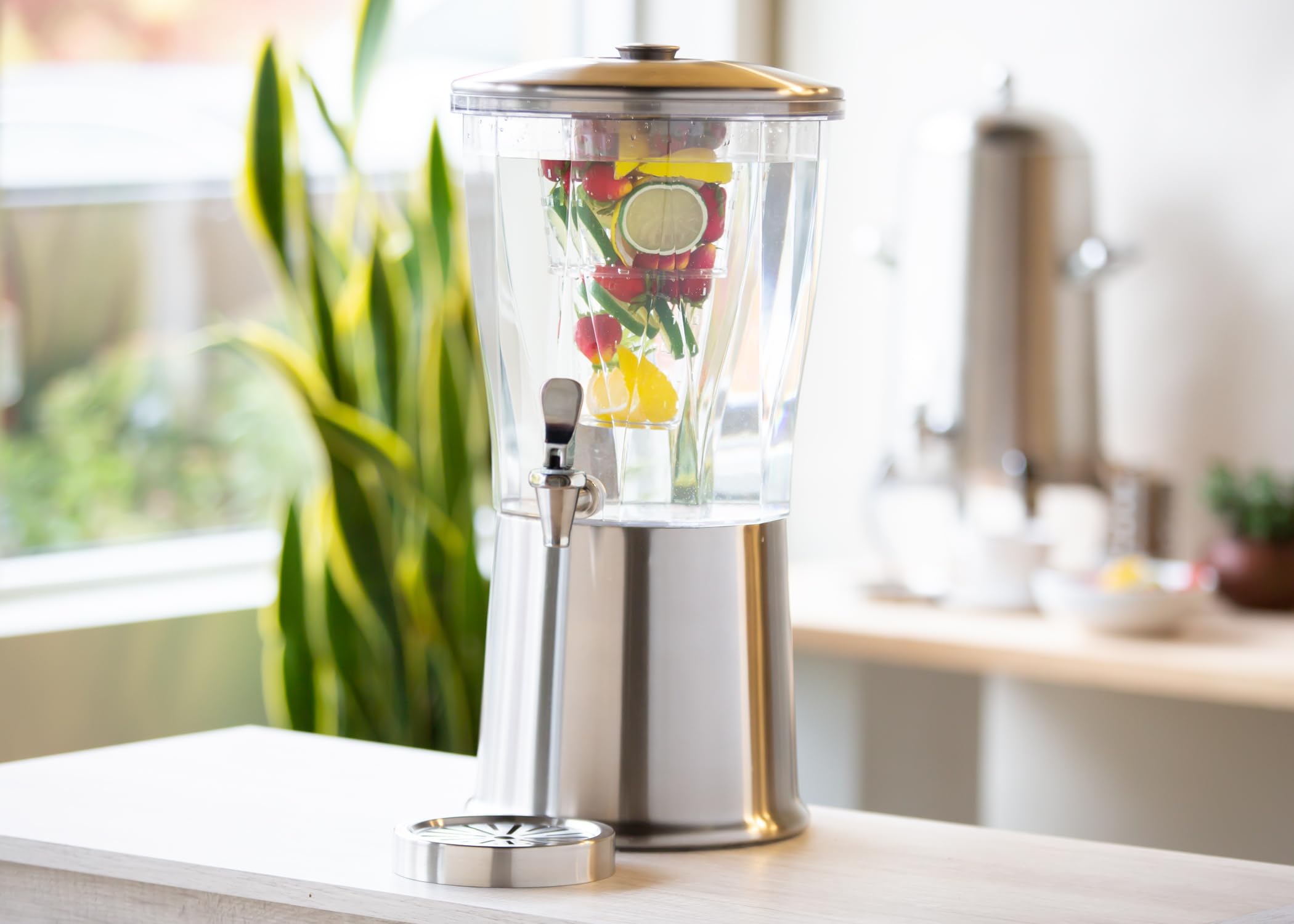 Service Ideas CBDRT3BSSS Beverage Dispenser, Round, 3 Gallon, Stainless Steel w/Infuser Tube and Stainless steel spigot, Brushed finish