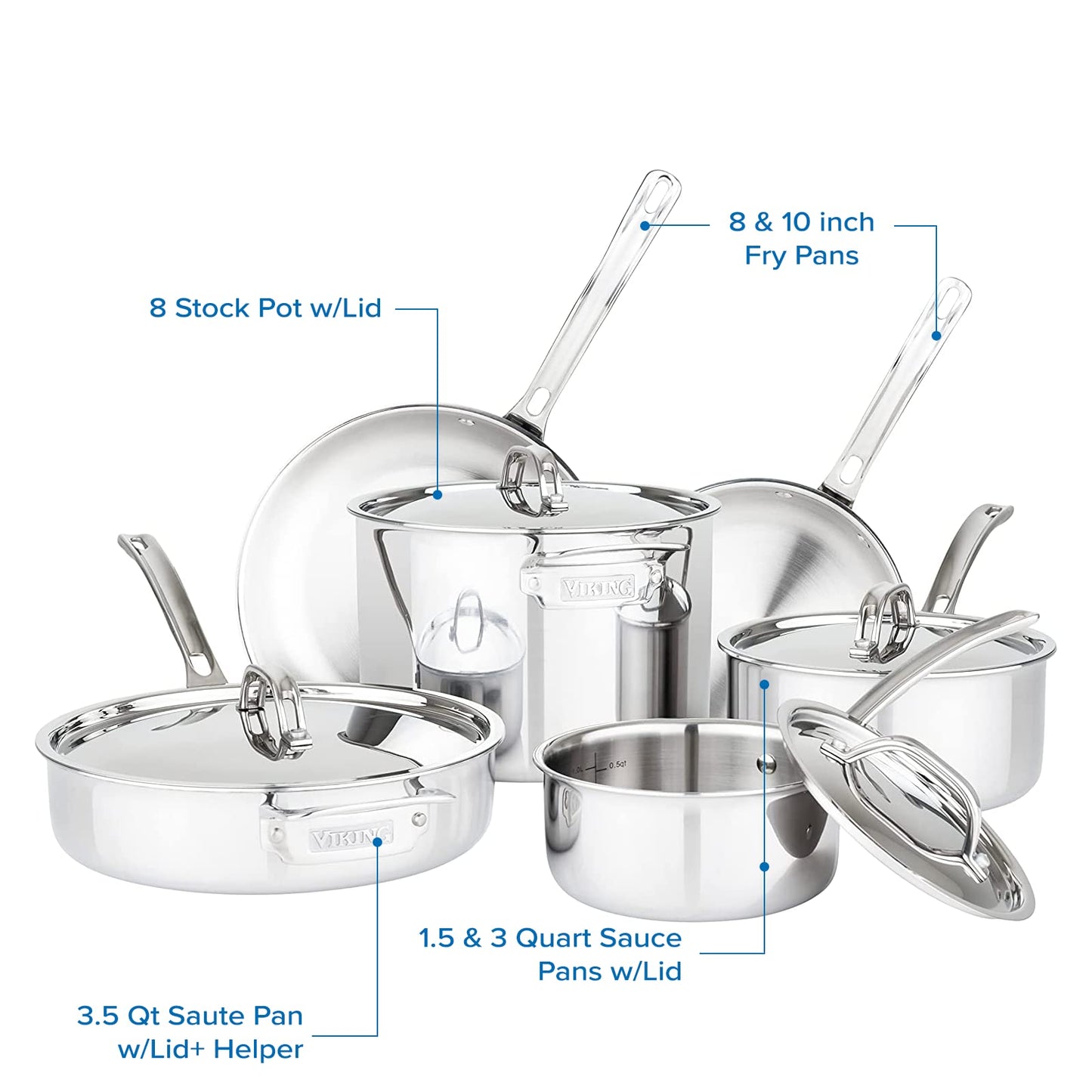 Stainless Steel Cookware Set with Metal Lids