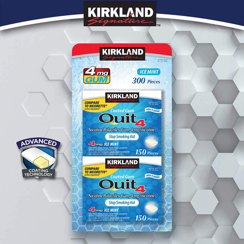 Kirkland Signature Quit Ice Mint Gum 2 mg or 4 mg, 300 Pieces