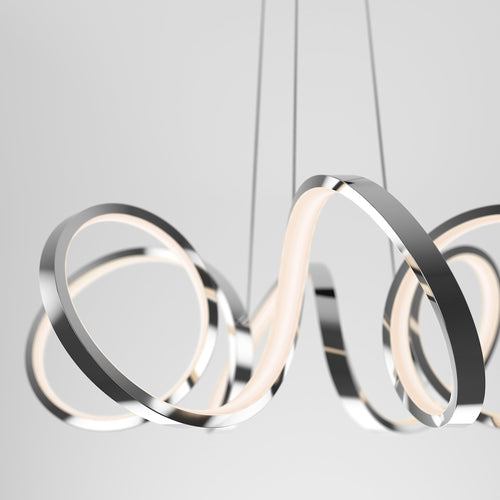 Chandelier, Swirl Ribbon Integrated LED Pendant Light Chrome Finish Dimmable for Kitchen Island Bedroom Cafe Kitchen