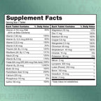 Supplement facts for Kirkland Signature Adult 50+ Multivitamin 400 Tablets, detailing vitamins and minerals included.