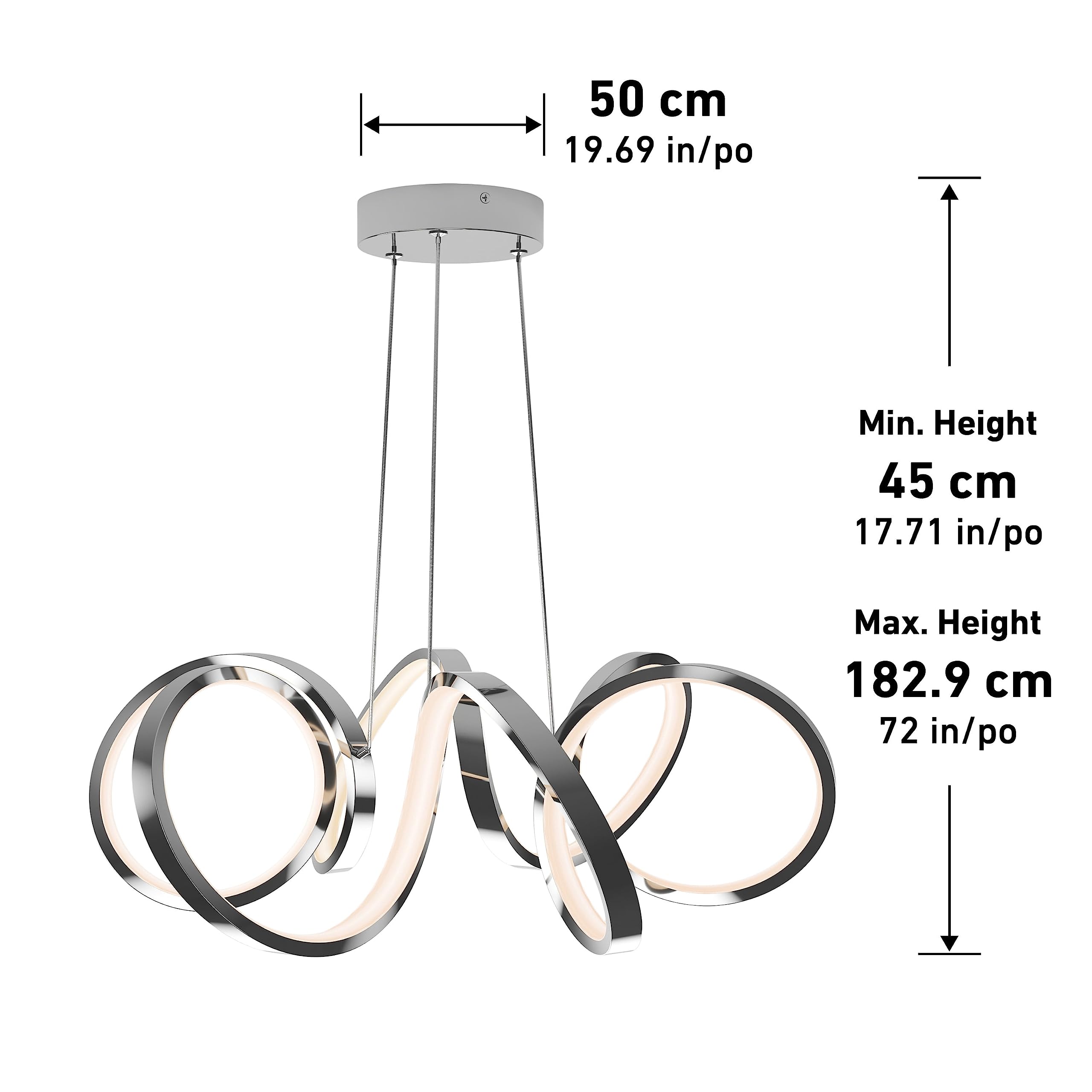 Chandelier, Swirl Ribbon Integrated LED Pendant Light Chrome Finish Dimmable for Kitchen Island Bedroom Cafe Kitchen