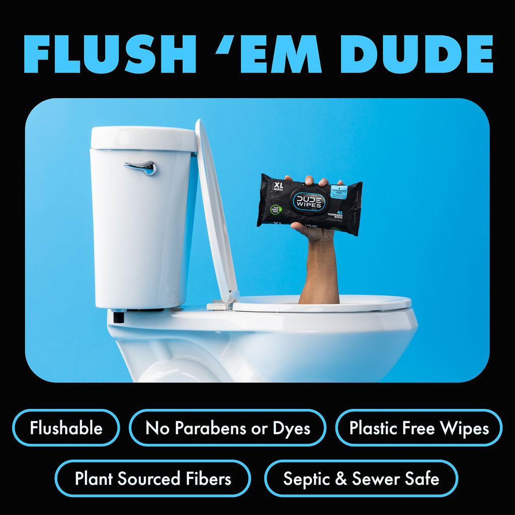 DUDE Wipes - Flushable Wipes - 8-Pack, 384 Count - Unscented + Mint Chill Travel Pack 1-Pack, 18-Count - Extra-Large - Vitamin-E & Aloe - Septic and Sewer Safe