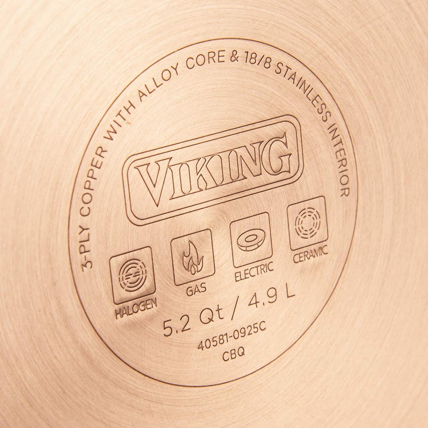 Viking Culinary 3-Ply Stainless Steel Hammered Copper Clad Cookware Set, 10 Piece, Oven Safe, Works on Electronic, Ceramic, and Gas Cooktops