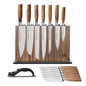 Schmidt Brothers - 15-Piece Knife Set, High-Carbon Stainless Steel Cutlery with Downtown Acacia and Acrylic Magnetic Knife Block and Knife Sharpener