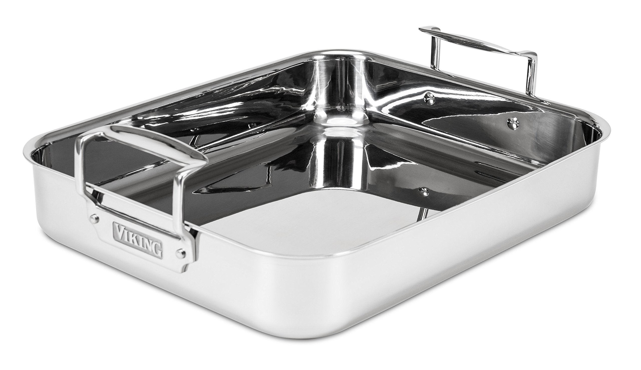 Viking 3-Ply Stainless Steel Roasting Pan with Non Stick Rack, 16 x 13 Inch Kitchen Cookware, Great for Turkey, Dishwasher and Oven Safe, Induction Ready, Silver