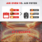 CUCKOO Air Fryer Oven comparison showing benefits of air oven over air fryer with 27.5 quarts capacity.