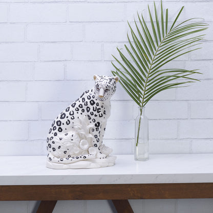 Fitz and Floyd Fitz & Floyd Villa Palm Leopard Ceramic Figurine, 11.75 inch, White