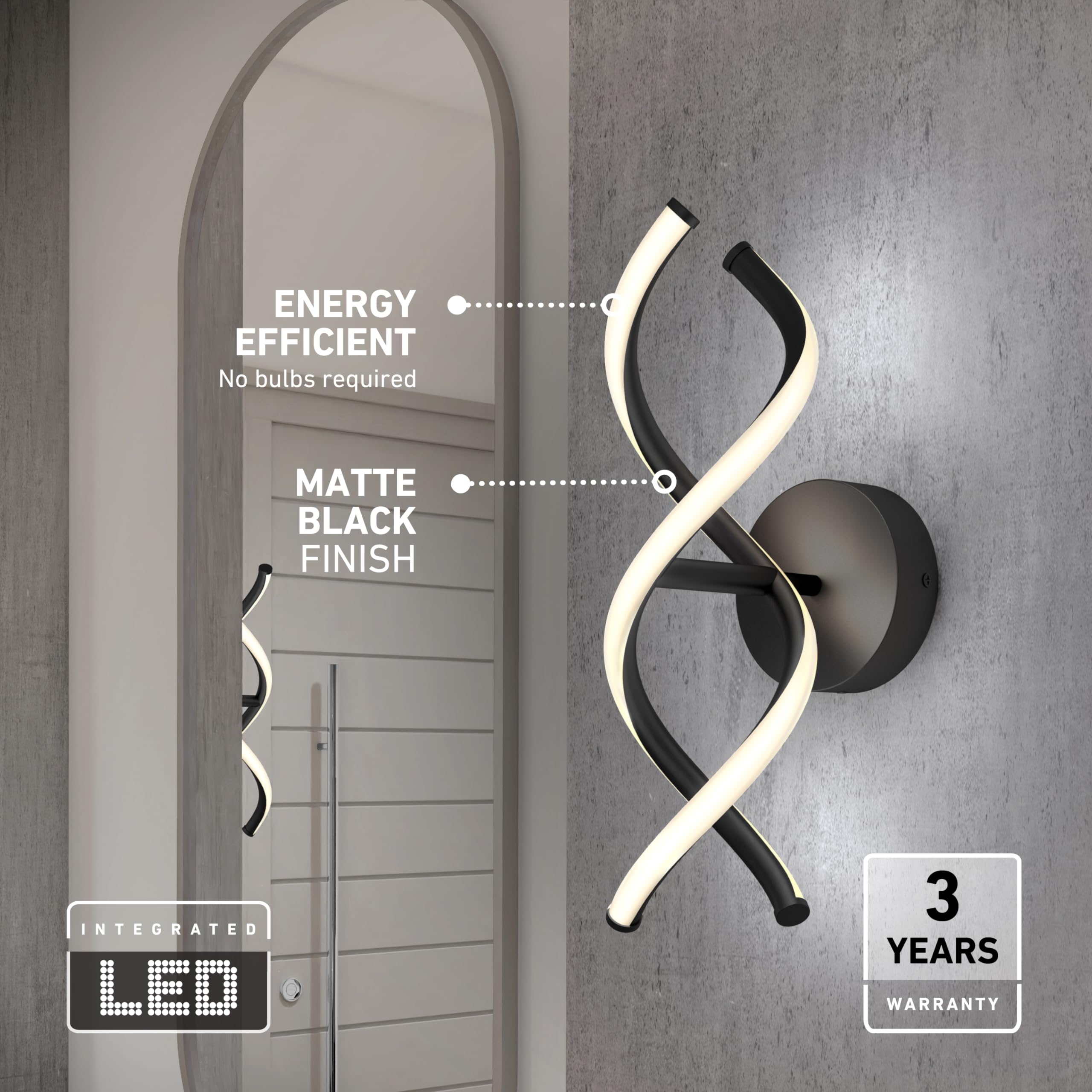 artika DNA 12W LED Modern Wall Sconce Light, Matte Black Finish, Ideal for Bathroom, Living Room, Bedroom, Hallway - 800 Lumens, 3500 Kelvin, Made of Aluminum, No Bulb Required