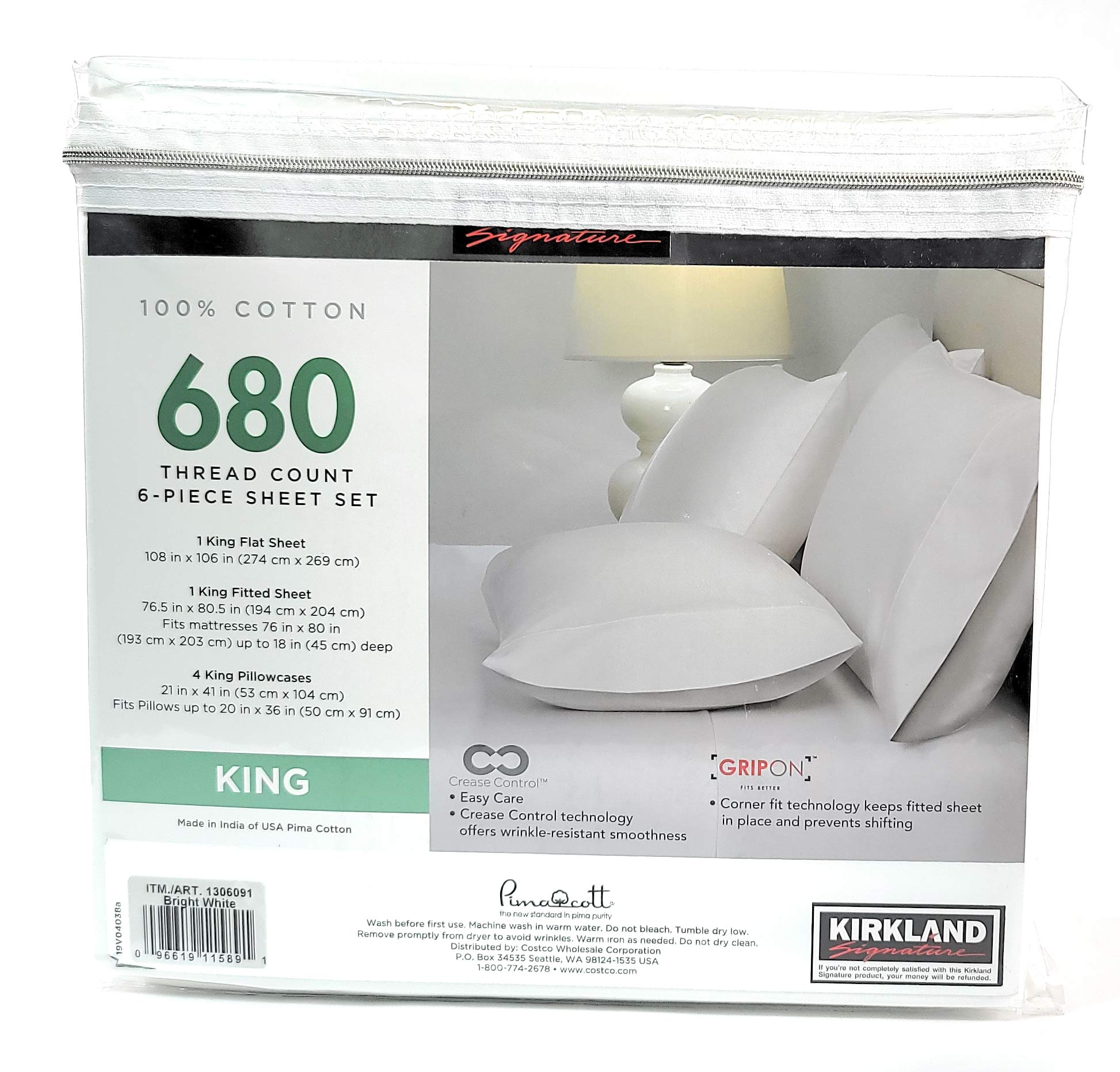 Kirkland Signature King Bright White 680 Thread Count Sheet Set 6 Piece Deep Pockets