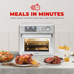 CUCKOO Air Fryer Oven showcasing meals like roasted chicken and steak for quick cooking.