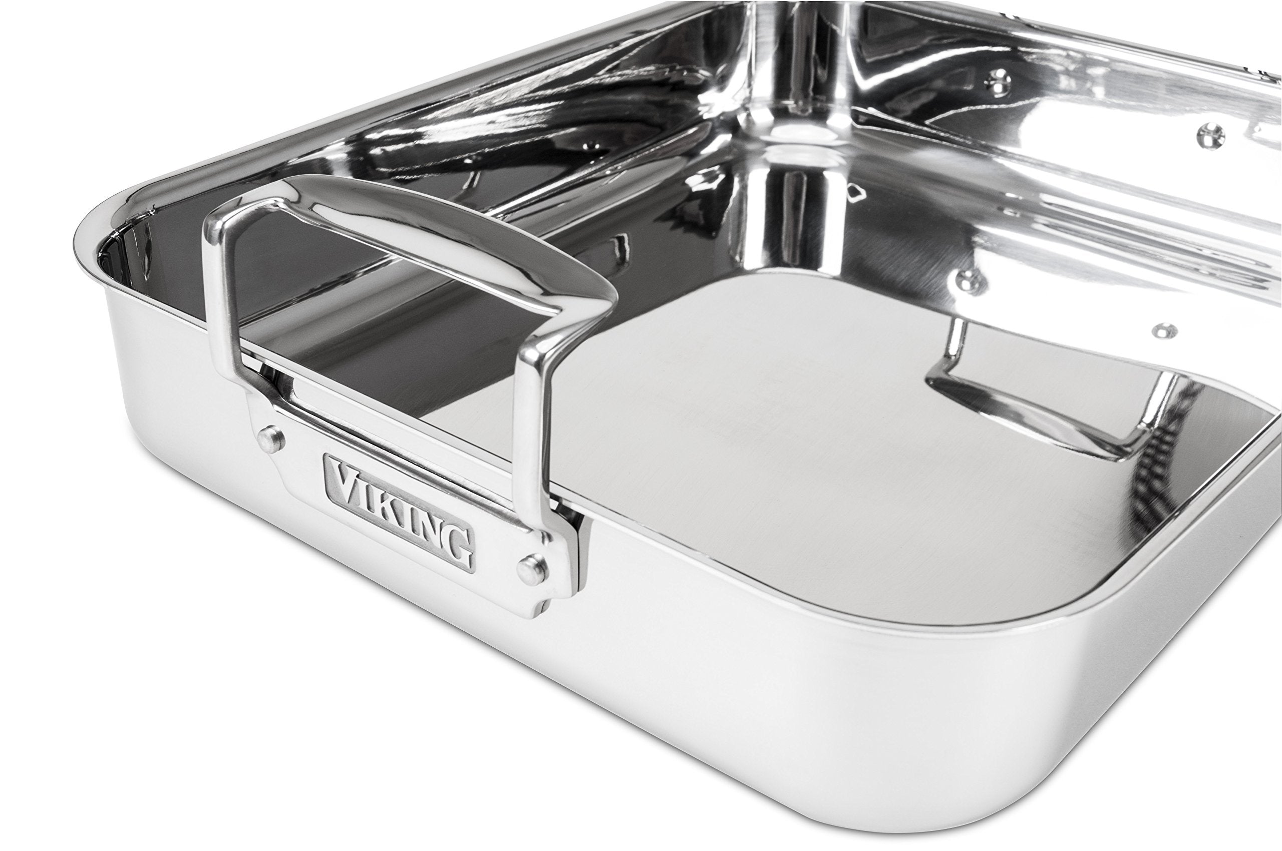 Viking 3-Ply Stainless Steel Roasting Pan with Non Stick Rack, 16 x 13 Inch Kitchen Cookware, Great for Turkey, Dishwasher and Oven Safe, Induction Ready, Silver