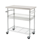 TRINITY EcoStorage Rolling Metal Wire Kitchen Cart with Removable Stainless Steel Top, Basket, Shelf, Sidebar & Hooks, for Storage and Food Prep, NSF Certified, 38.6” W x 20” D x 36” H, Chrome Finish