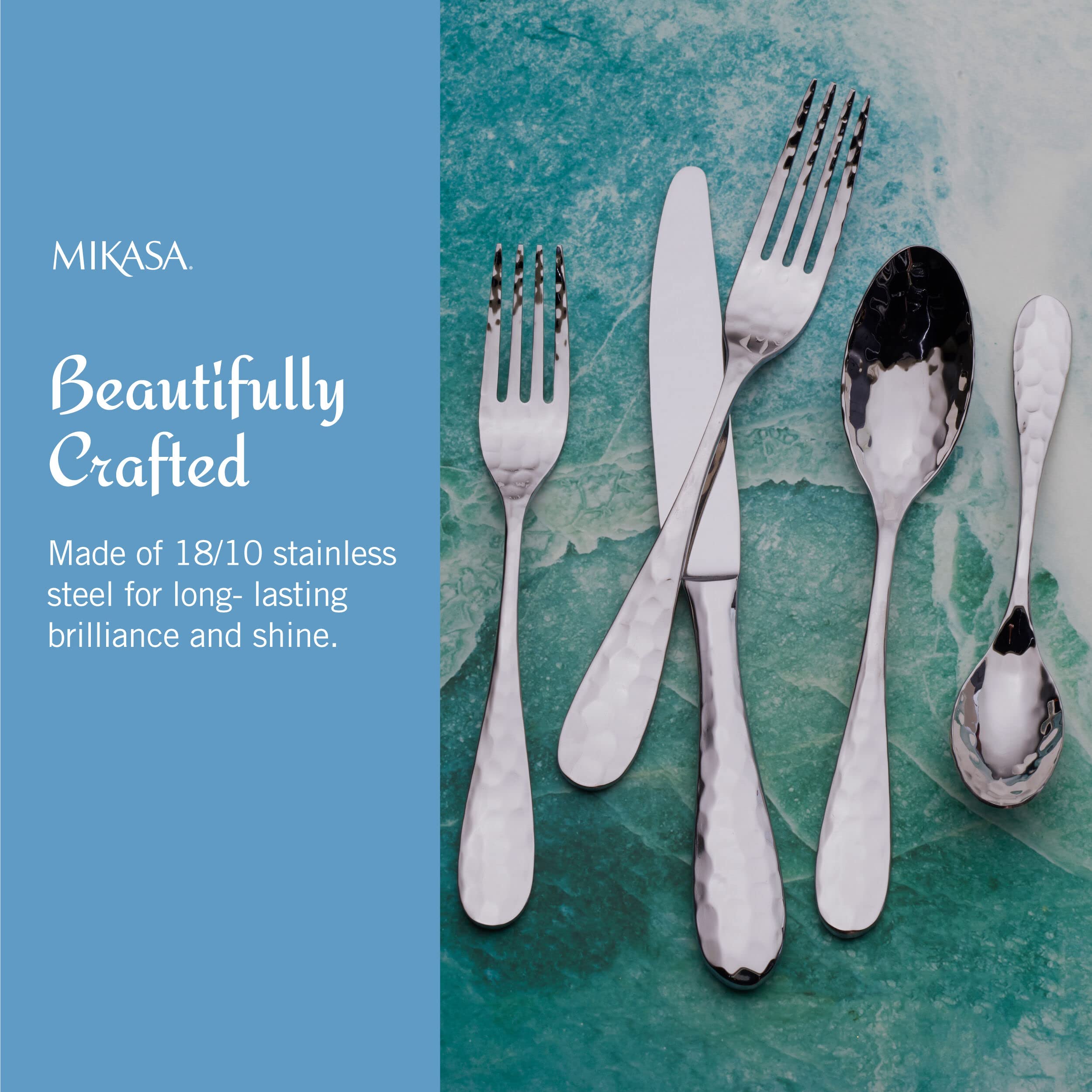 Mikasa, Lilah Flatware Service for 8, 45 Piece Set, 18/10 Stainless Steel, Silverware Set with Serving Utensils