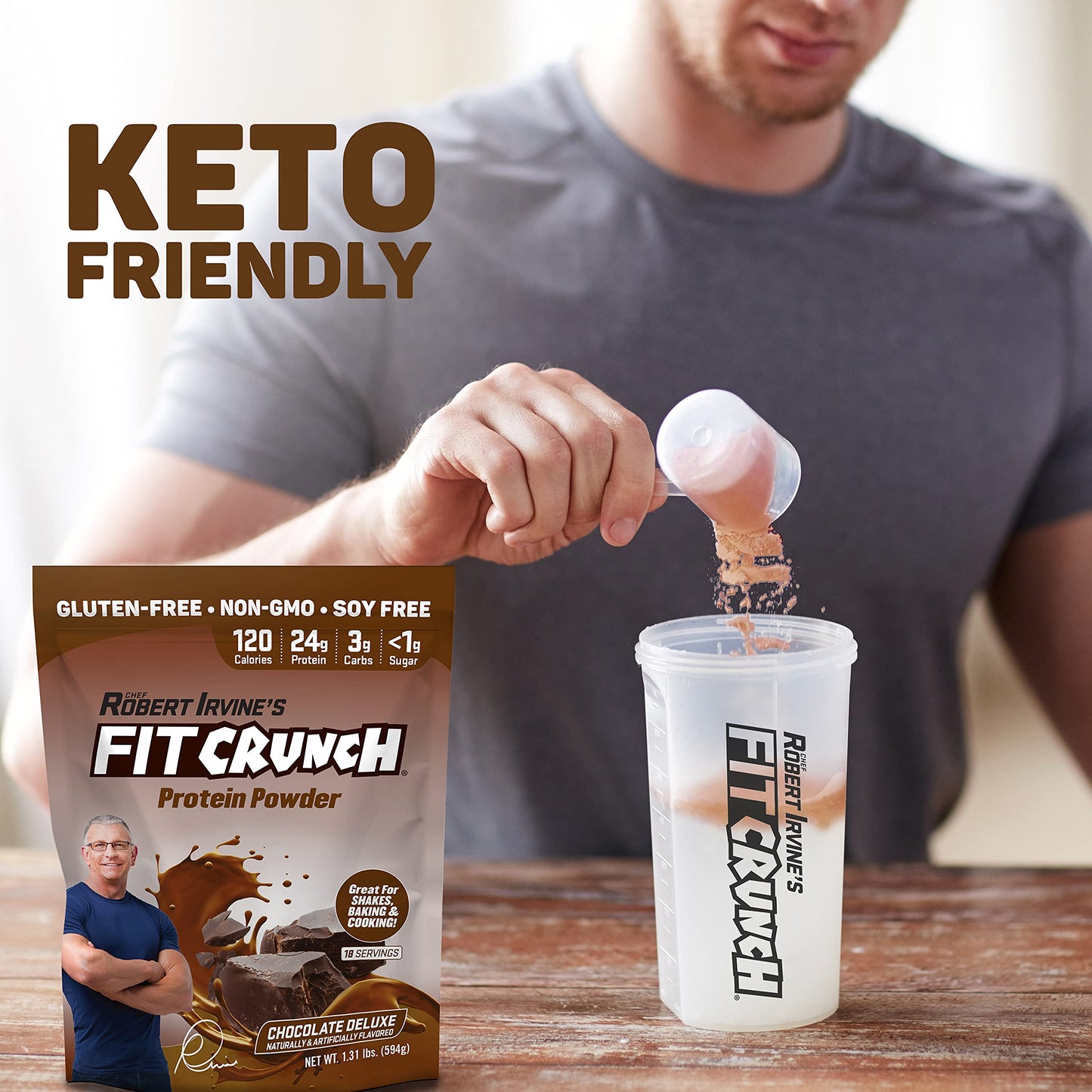 FITCRUNCH Whey Protein Powder | Designed by Robert Irvine | Mixability Technology, Gluten Free, Soy Free & Non-GMO