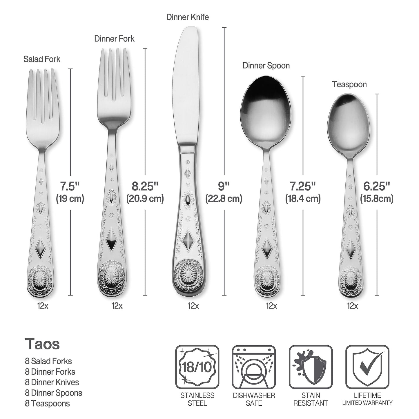 Wallace Taos 45-Piece Stainless Steel Flatware Set, Service for 8