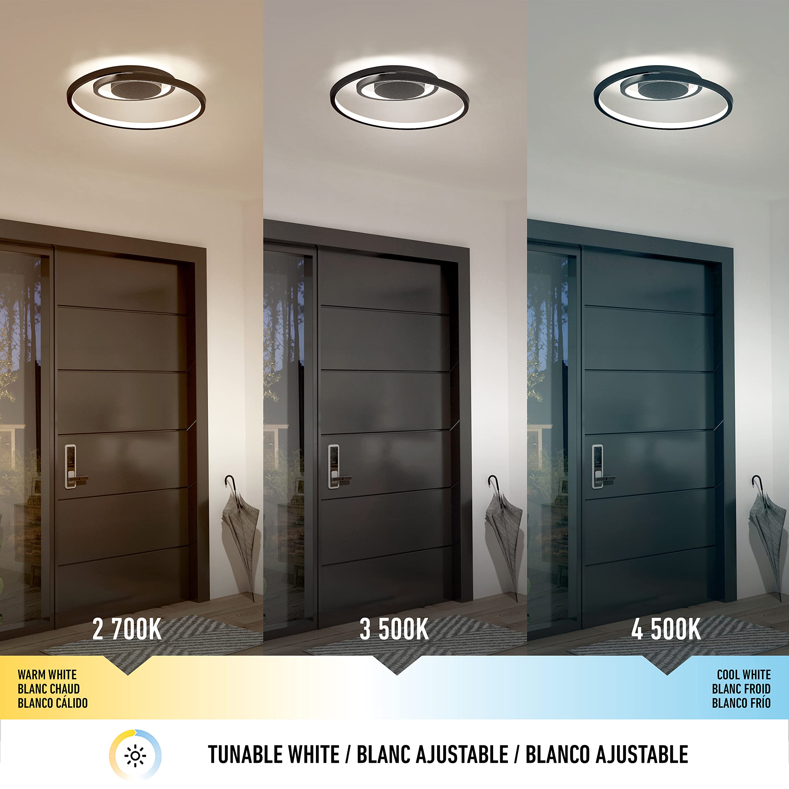 artika Salto 15W LED Modern Swirl Flush Mount Ceiling Light Fixture, Matte Black - Ideal for Bedroom, Hallway, Kitchen - 700 Lumens, 2700-3300-4500 Kelvin, No Bulb Required