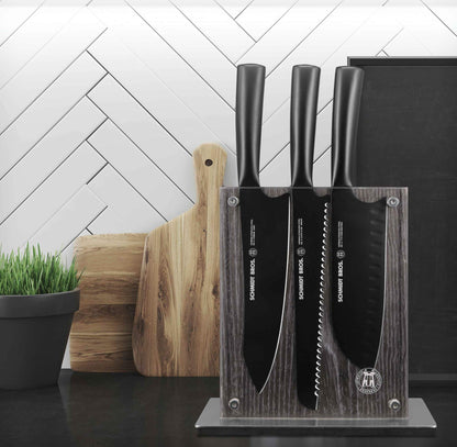 Schmidt Brothers - Jet Black Series 7-Piece Kitchen Knife Set, High-Carbon German Stainless Steel Cutlery, Pure Matte Black Titanium Finish With Clear Acrylic Magnetic Knife Block