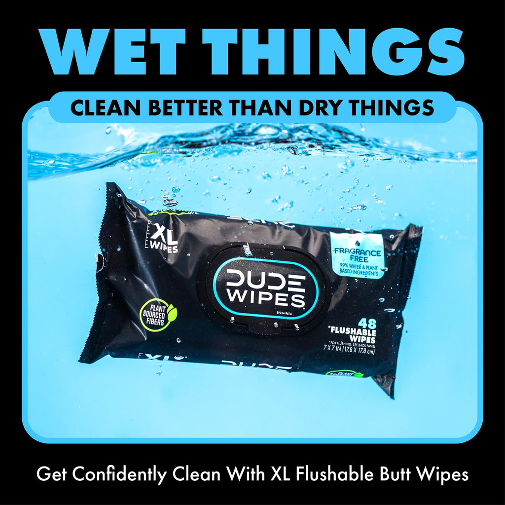 DUDE Wipes - Flushable Wipes - 8-Pack, 384 Count - Unscented + Mint Chill Travel Pack 1-Pack, 18-Count - Extra-Large - Vitamin-E & Aloe - Septic and Sewer Safe