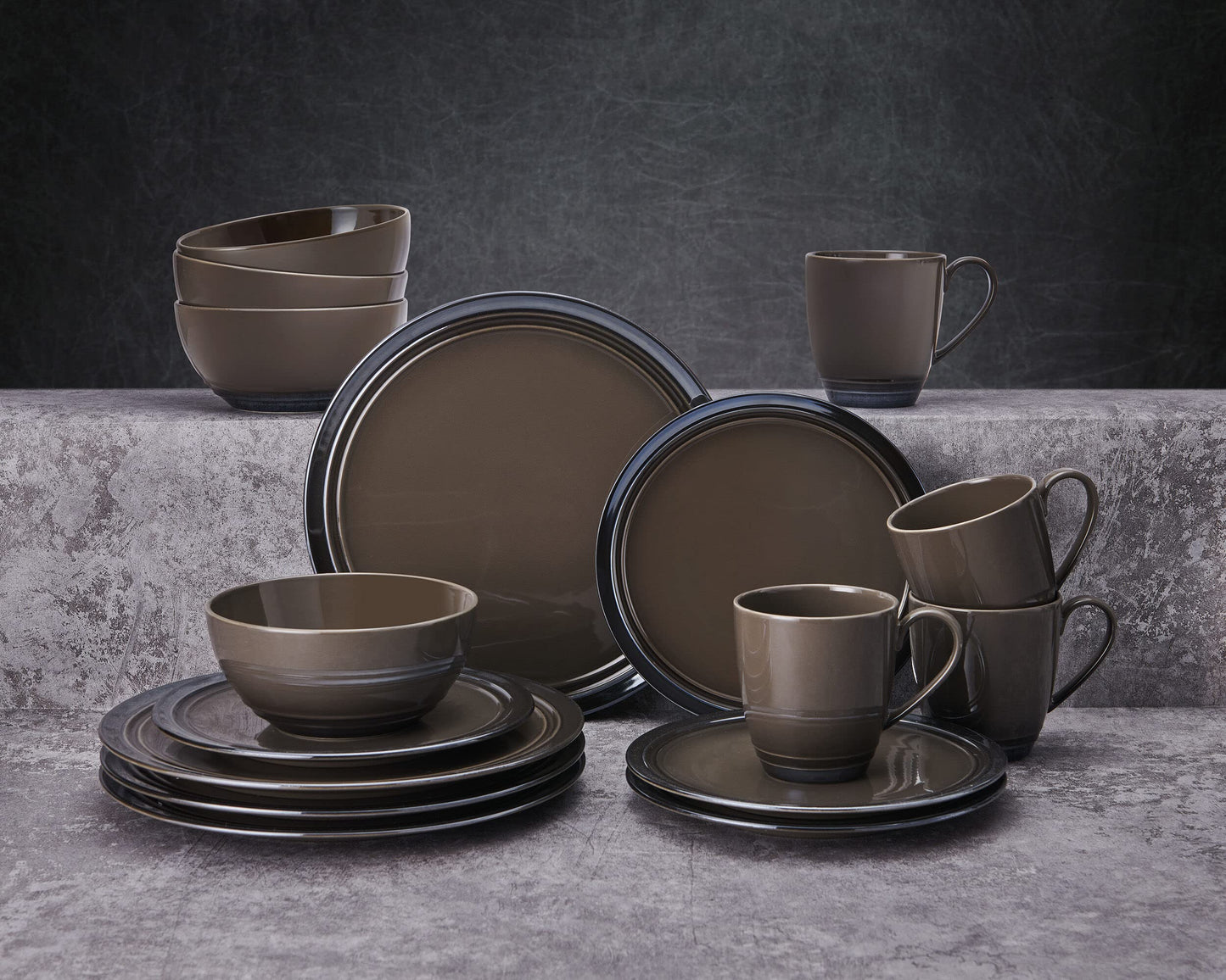 Mikasa Elura Espresso 16 Piece Dinnerware Set, Service for 4,Brown