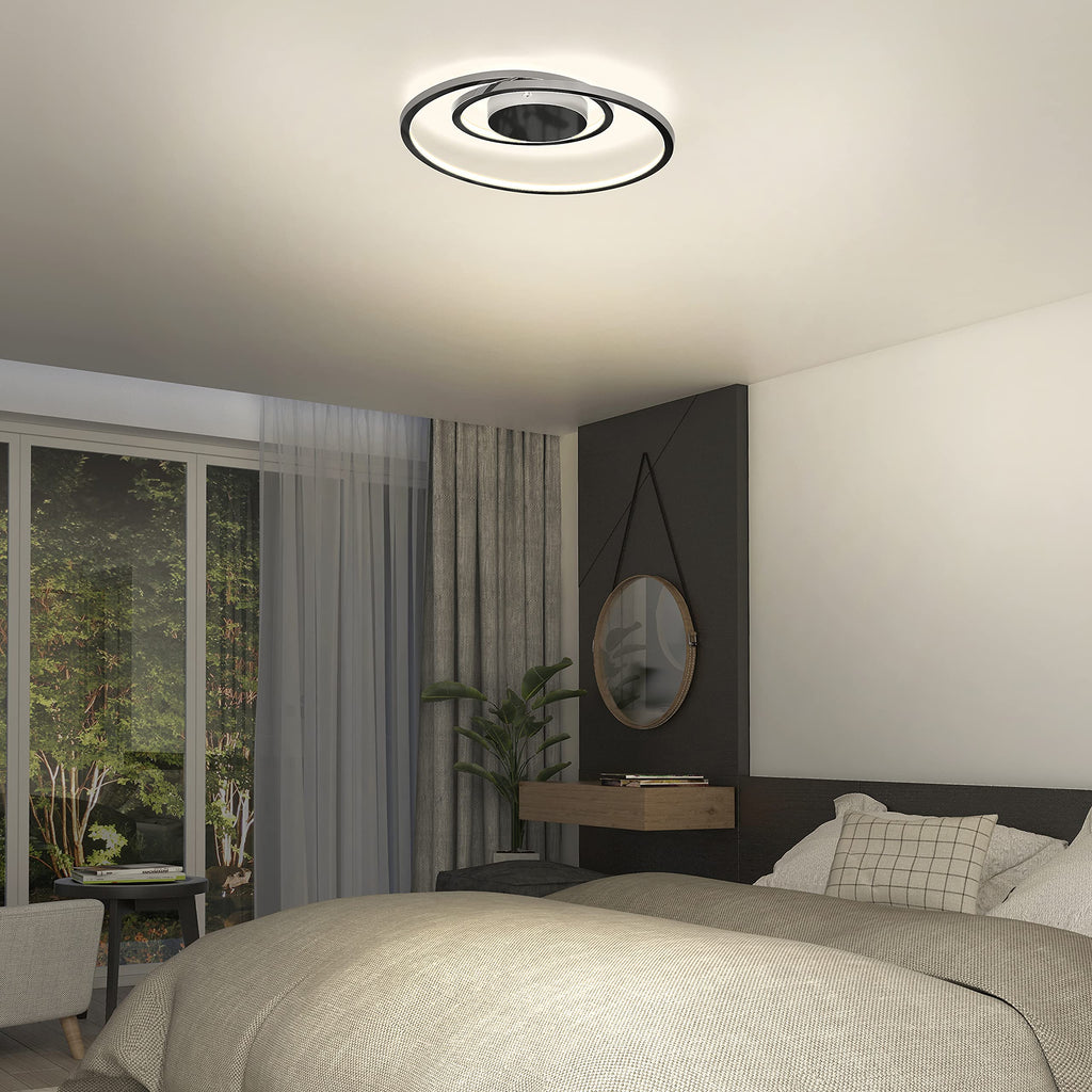 artika Salto 15W LED Modern Swirl Flush Mount Ceiling Light Fixture, Chrome - Ideal for Bedroom, Hallway, Kitchen - 1000 Lumens, 2700 Kelvin, No Bulb Required