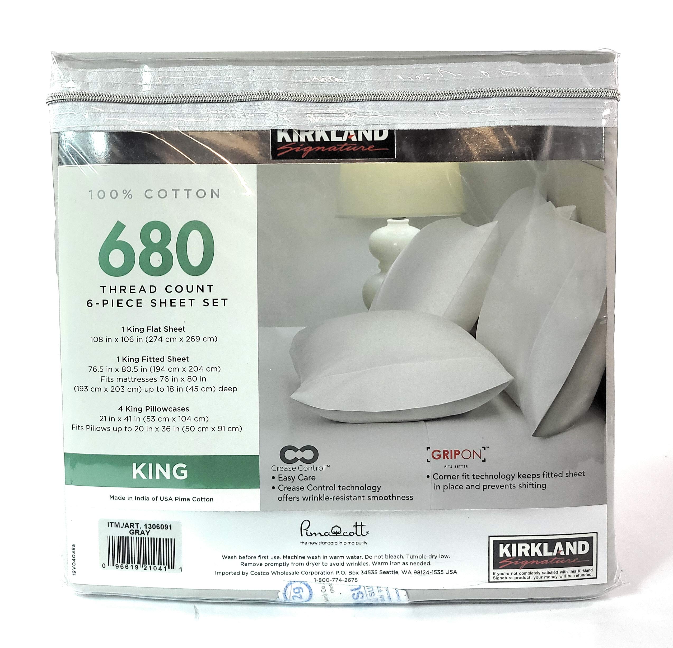 King Grey Gray 680 Thread Count Kirkland Sheet Set 6 Piece Deep Pockets