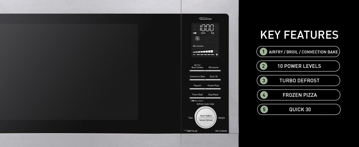 Panasonic Compact Microwave Oven with 1100 Watts of Cooking Power, Sensor Cooking, Quick 30sec and Popcorn Button, 1.3 cft